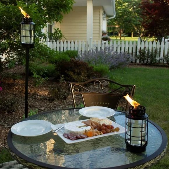 TIKI Elevated Tall Glass Tabletop Outdoor Torch - Picture 4 of 4